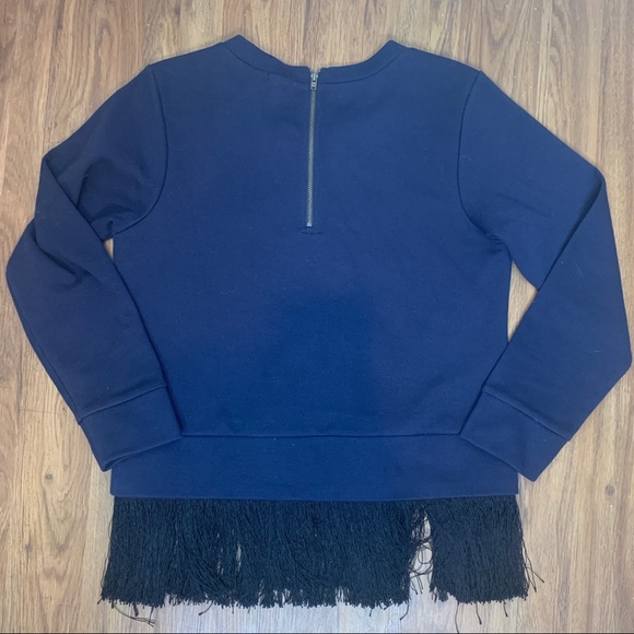 J. Crew Navy Blue Sweatshirt w/ Black Fringe - Picture 6 of 9